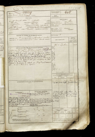 Douay, Edmond Robert Lucien, né le 19 novembre 1894 à Assevillers (Somme), classe 1914, matricule n° 605, Bureau de recrutement de Péronne