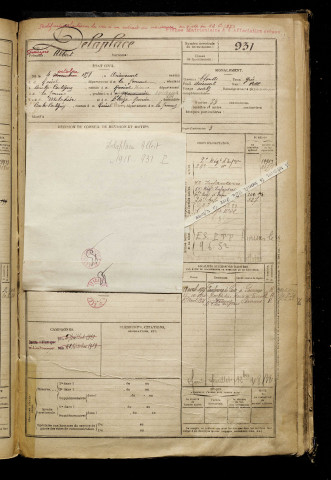Delaplace, Albert, né le 04 octobre 1898 à Driencourt (Somme), classe 1918, matricule n° 931, Bureau de recrutement de Péronne