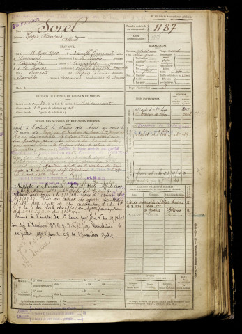 Sorel, Roger François Albert, né le 11 mai 1900 à Neuville-Coppegueule (Somme), classe 1920, matricule n° 1187, Bureau de recrutement d'Amiens