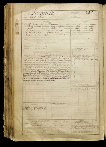 Lecomte, Marcel Remi, né le 15 janvier 1886 à Pierrecourt (Seine-Maritime), classe 1906, matricule n° 856, Bureau de recrutement d'Abbeville