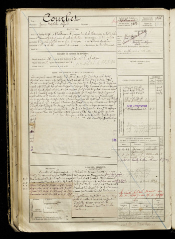 Courbet, Jean Baptiste Alfred, né le 24 juin 1896 à Willencourt (Pas-de-Calais), classe 1916, matricule n° 112, Bureau de recrutement d'Abbeville