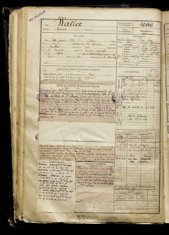 Watier, Alphonse, né le 30 janvier 1896 à Rue (Somme), classe 1916, matricule n° 1096, Bureau de recrutement d'Abbeville