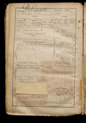 Delaporte, Garcien Eugène, né le 25 décembre 1872 à Feuquières (Oise), classe 1892, matricule n° 995, Bureau de recrutement d'Abbeville