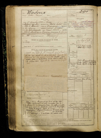 Wadoux, Gaston François, né le 17 décembre 1882 à Cucq (Pas-de-Calais), classe 1902, matricule n° 290, Bureau de recrutement d'Amiens