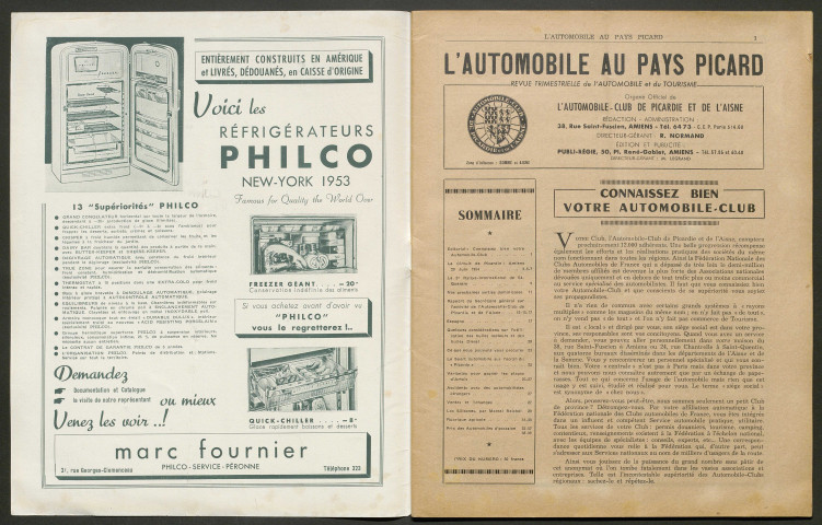 L'Automobile au Pays Picard. Revue de l'Automobile et du Tourisme. Organe officiel de l'Automobile-Club de Picardie et de l'Aisne, 376, juin 1954