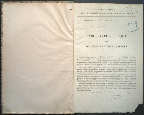 Table des successions et absences du bureau de Saint-Riquier