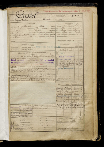 Cassel, Eugène Adolphe, né le 14 juillet 1889 à Brie (Somme), classe 1909, matricule n° 477, Bureau de recrutement de Péronne