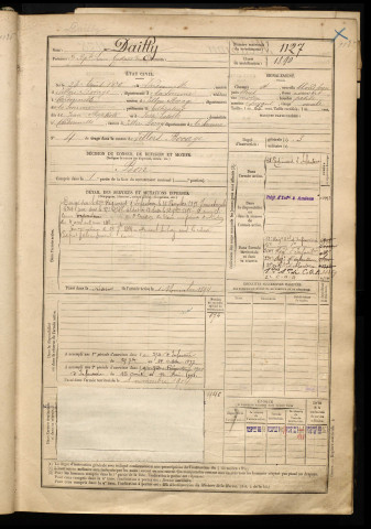 Dailly, Jean Baptiste Lucien Gustave Fernand, né le 24 août 1870 à Cardonnette (Somme), classe 1890, matricule n° 1127, Bureau de recrutement d'Amiens