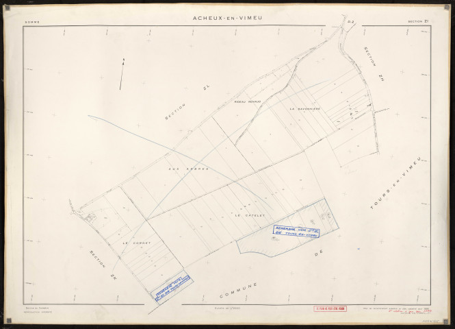Plan du cadastre rénové - Acheux-en-Vimeu : section ZI