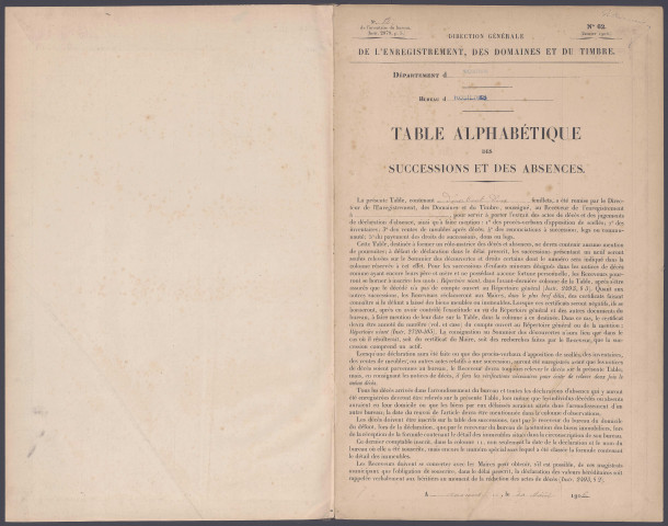 Table des successions et absences du bureau de Rosières-en-Santerre
