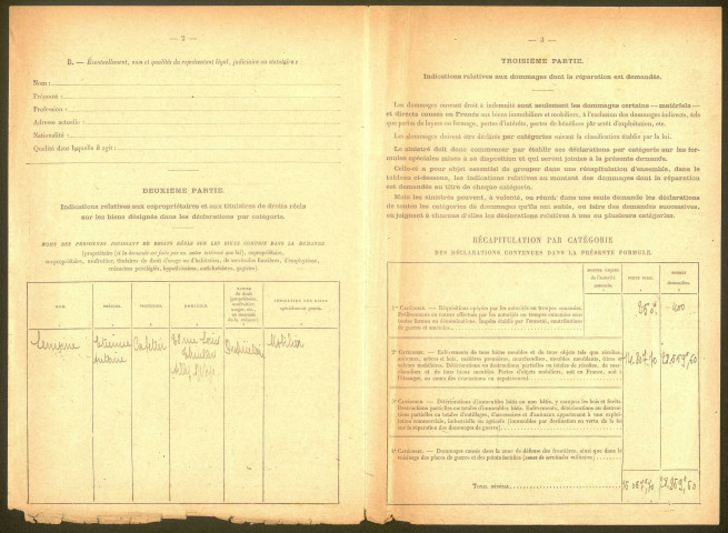 Ailly-sur-Noye. Demande d'indemnisation des dommages de guerre : dossier Lemoine-Collonvillé