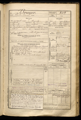 Bruyer, Charles Léon, né le 11 avril 1874 à Mametz (Somme), classe 1894, matricule n° 839, Bureau de recrutement de Péronne