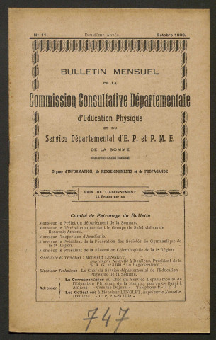 Bulletin mensuel de la Commission Consultative d'Education Physique et du Service Départemental d'Education Physique et Préparation Militaire Elémentaire de la Somme, numéro 11 (2e année)