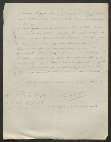 Témoignage de Chappat, G. (Colonel) et correspondance avec Jacques Péricard