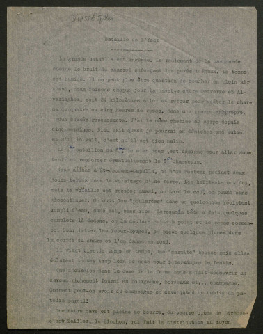 Témoignage de Diasse, Jules et correspondance avec Jacques Péricard