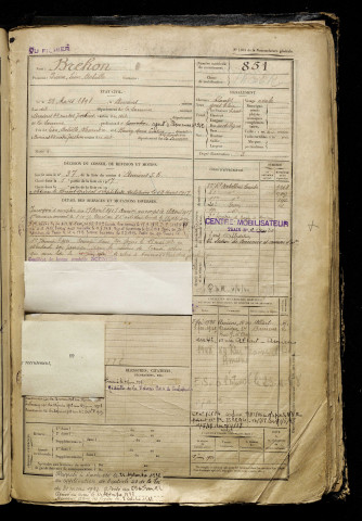 Brehon, Pierre Léon Achille, né le 27 mars 1898 à Amiens (Somme), classe 1918, matricule n° 851, Bureau de recrutement d'Amiens