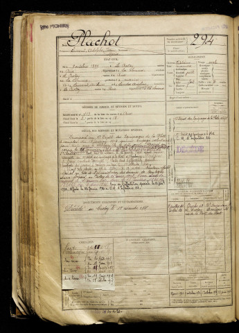 Plachot, Laurent Adolphe Jean Marie, né le 09 octobre 1899 à Crotoy (Le) (Somme), classe 1919, matricule n° 294, Bureau de recrutement d'Abbeville