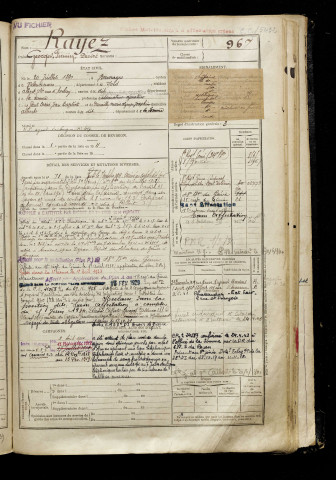 Rayez, Georges Firmin Désiré, né le 20 juillet 1890 à Beuvrages (Nord), classe 1910, matricule n° 967, Bureau de recrutement de Péronne