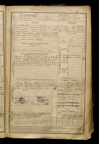 Trocmé, Charles Louis, né le 18 août 1878 à Roisel (Somme), classe 1898, matricule n° 105, Bureau de recrutement de Péronne