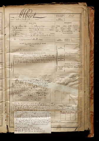 Albert, Arthémis Emile Jules, né le 31 juillet 1872 à Bellancourt (Somme), classe 1892, matricule n° 843, Bureau de recrutement d'Abbeville