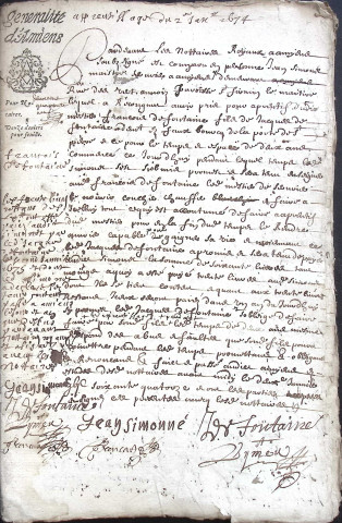 Etude de Me Antoine Limeu à Amiens (étude n°6). Minutes de l'année 1674
