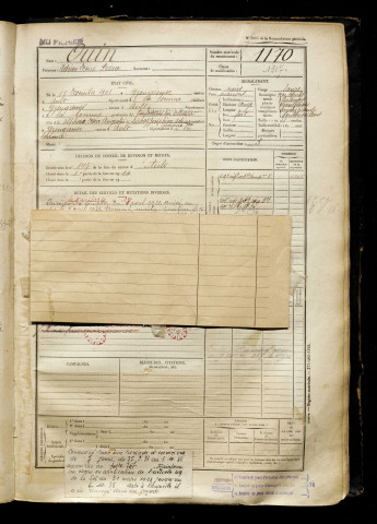 Ouin, Adrien Désiré Pierre, né le 15 décembre 1901 à Yzengremer (Somme), classe 1921, matricule n° 1170, Bureau de recrutement d'Abbeville