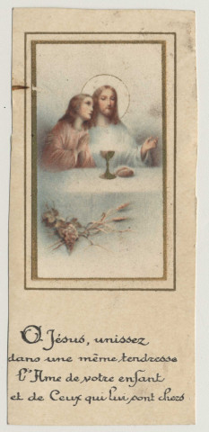 Ô Jésus, unissez dans une même tendresse l'Âme de votre enfant et de ceux qui lui sont chers. Le Christ et Saint Jean lors de la Cène