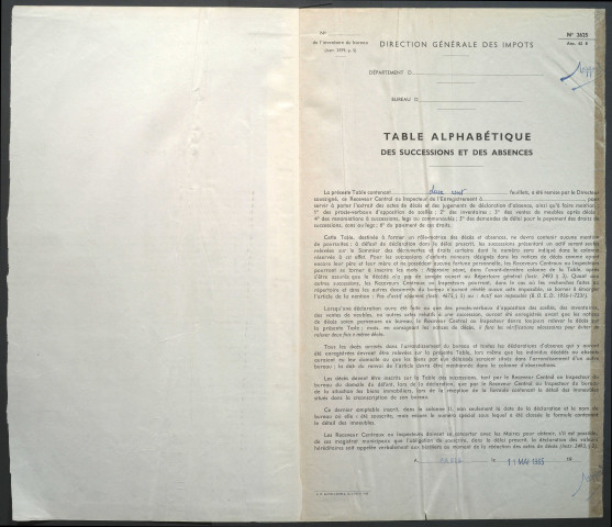 Table des successions et absences du bureau d'Amiens