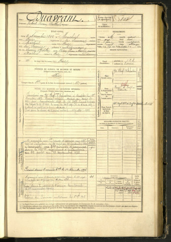 Duavrant, Hubert Séverin Natalis, né le 3 novembre 1862 à Machiel (Somme, France), classe 1882, matricule n° 808, Bureau de recrutement d'Abbeville