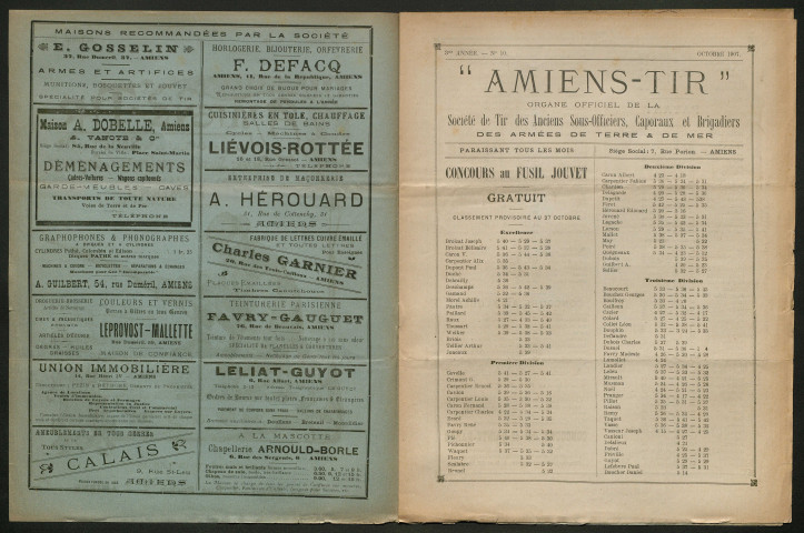 Amiens-tir, organe officiel de l'amicale des anciens sous-officiers, caporaux et soldats d'Amiens, numéro 10 (octobre 1907)