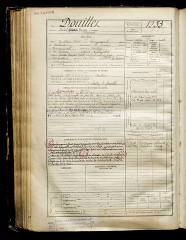 Douillet, Marcel Georges Auguste, né le 21 mars 1901 à Terramesnil (Somme), classe 1921, matricule n° 1253, Bureau de recrutement d'Abbeville