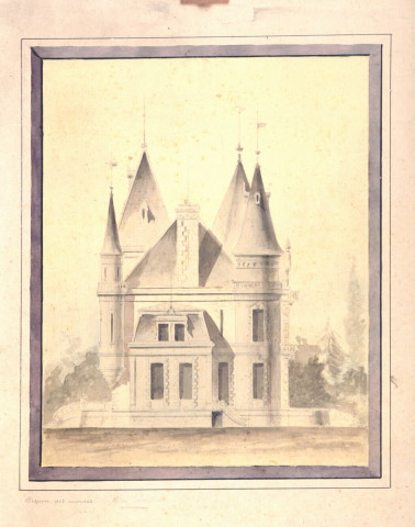 Château de M. de Brandt : dessin des pignons des cuisines, par l'architecte Paul Delefortrie