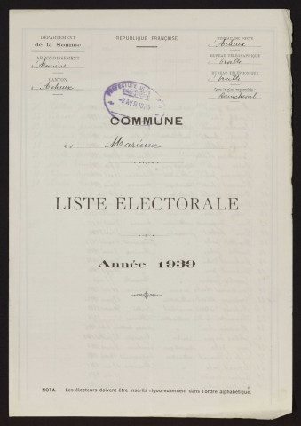 Liste électorale : Marieux