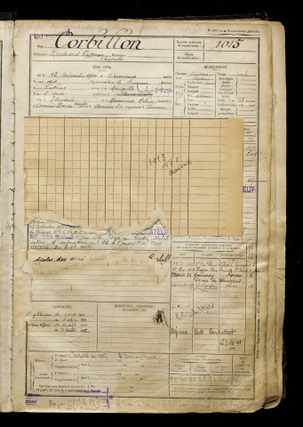 Corbillon, Richard Cyprien Léopold, né le 12 décembre 1900 à Amiens (Somme), classe 1920, matricule n° 1015, Bureau de recrutement d'Amiens