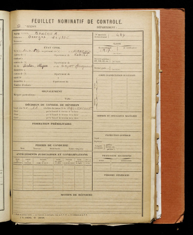 Boucher, Georges Ulysse, né le 14 avril 1897 à Verneuil-l'Étang (Seine-et-Marne), classe 1917, matricule n° 444, Bureau de recrutement d'Abbeville