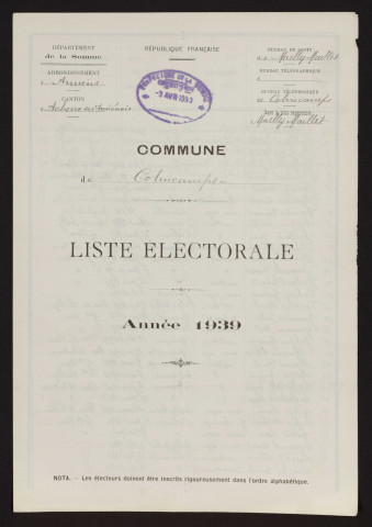 Liste électorale : Colincamps