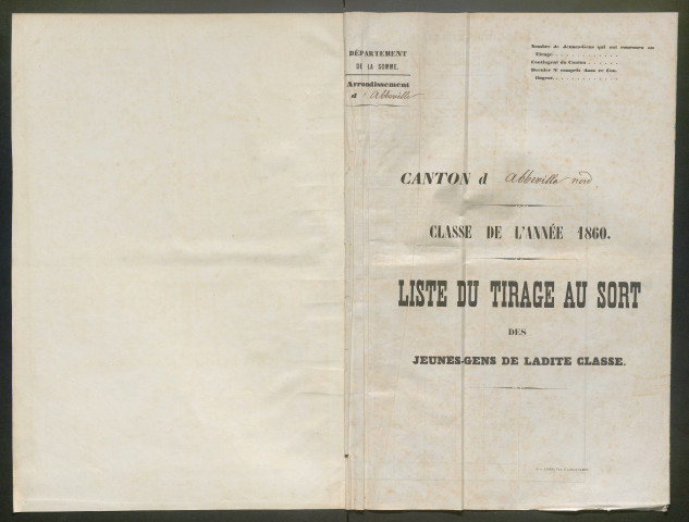 Tirage au sort (arrondissement d'Abbeville) de l'année 1860