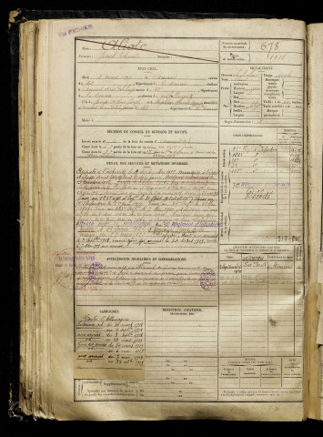 Aliote, Joseph Edouard, né le 08 mars 1897 à Amiens (Somme), classe 1917, matricule n° 678, Bureau de recrutement d'Amiens