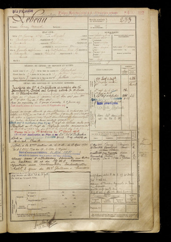 Lebeau, Lucien Marcel, né le 01 janvier 1893 à Beauvais (Oise), classe 1913, matricule n° 233, Bureau de recrutement de Péronne