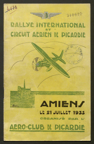 Rallye international et circuit aérien de Picardie. Amiens 21 juillet 1935. Aéro-club de Picardie. Rallye d'Amiens et coupe de Berny