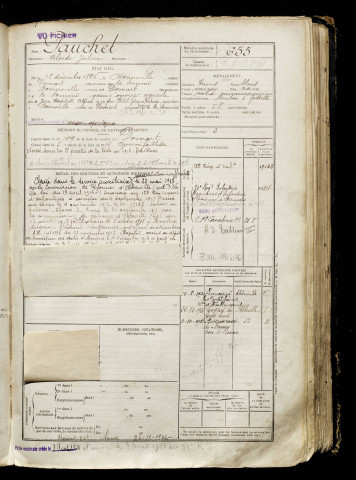 Pauchet, Alcide Julien, né le 18 décembre 1896 à Bonneville (Somme), classe 1916, matricule n° 655, Bureau de recrutement d'Abbeville