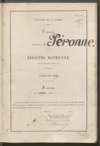 Péronne : feuillets matricules n° 990 à 1267 de la classe 1879