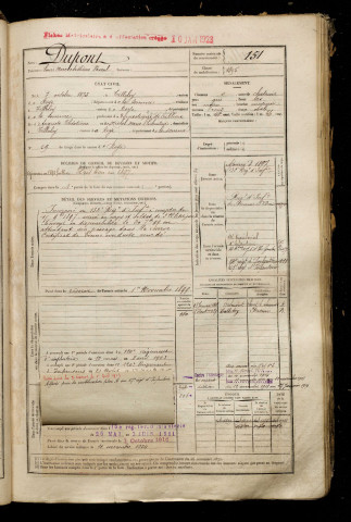 Dupont, Louis Marc Arthème Pascal, né le 07 octobre 1875 à Tilloloy (Somme), classe 1895, matricule n° 151, Bureau de recrutement de Péronne