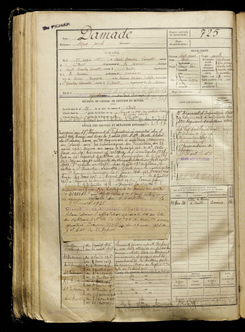 Damade, Alfred Joseph, né le 17 mars 1895 à Saint-Quentin-la-Motte-Croix-au-Bailly (Somme), classe 1915, matricule n° 725, Bureau de recrutement d'Abbeville