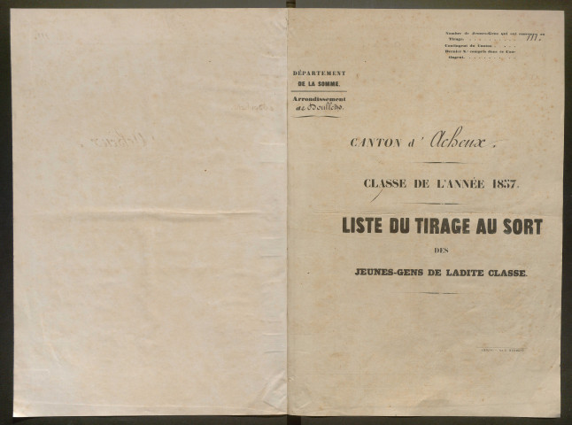 Tirage au sort (arrondissements de Doullens et de Montdidier) de l'année 1857