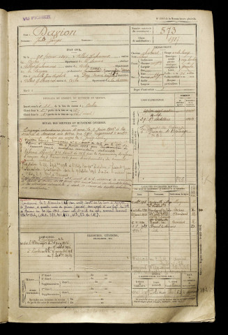 Davion, Jules Georges, né le 28 février 1897 à Villers-Bretonneux (Somme), classe 1917, matricule n° 573, Bureau de recrutement d'Amiens