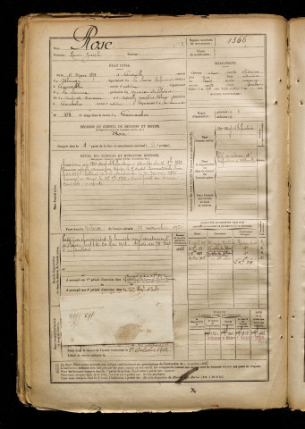 Rose, Henri Joseph, né le 09 mars 1872 à Guerville (Seine-Maritime), classe 1892, matricule n° 1366, Bureau de recrutement d'Abbeville