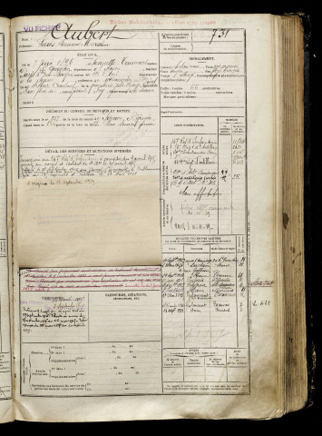 Aubert, Louis Fernand Marcel, né le 07 juin 1896 à Sommette-Eaucourt (Aisne), classe 1916, matricule n° 731, Bureau de recrutement de Péronne