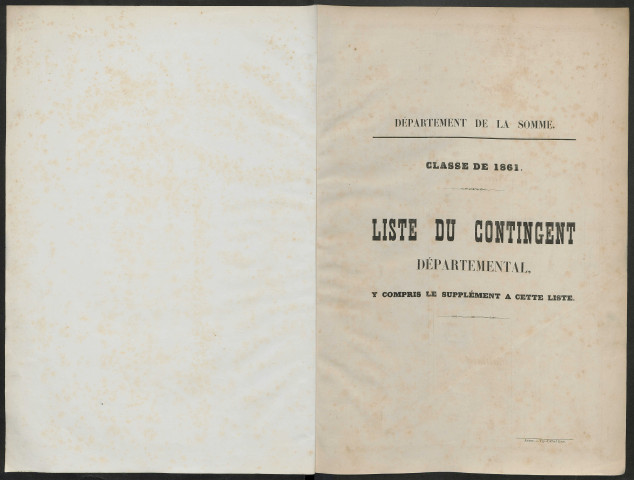 Liste du contingent (ensemble du département) de l'année 1861