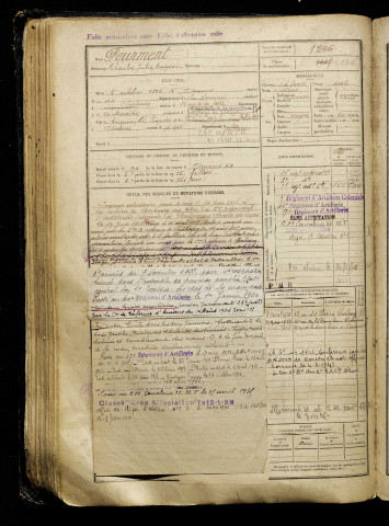 Fourment, Charles Jules Eugène, né le 08 octobre 1896 à Amiens (Somme), classe 1916, matricule n° 1246, Bureau de recrutement d'Amiens